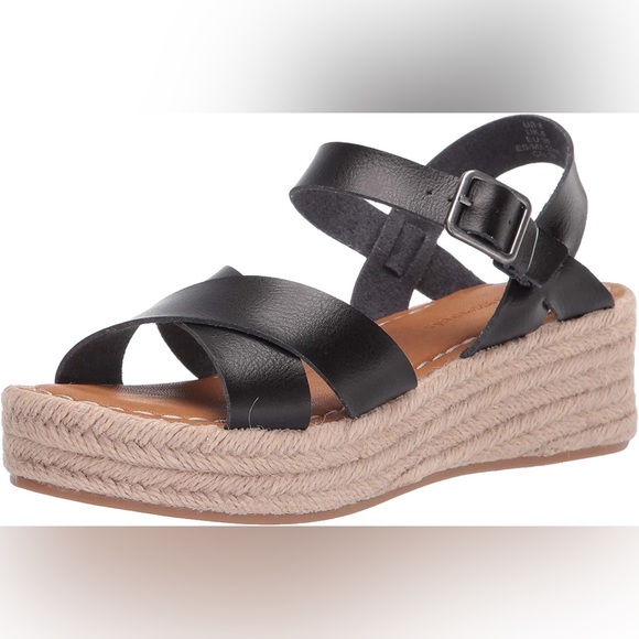 Shoes - Women's Flatform Espadrille Sandal faux leather black size 13 NWOB